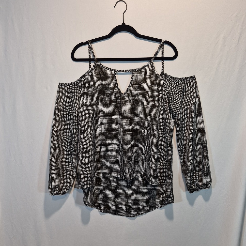 Vintage Havana Womens Md Top Cold Shoulder Monochromatic Grid Boho-Chic